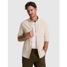 Pierre Cardin Erkek Koyu Bej %100 Pamuk Keten Görünümlü Slim Fit Uzun Kollu Gömlek 50325355-VR088