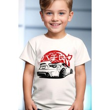 Widi Japon Araba Baskılı %100 Pamuk Çocuk Beyaz T-Shirt