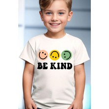 Widi Gülen Yüz Be Kind Baskılı Cool %100 Pamuk Çocuk Beyaz T-Shirt