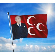 Alparslan Türkeş ve 3 Hilal Mhp Bayrağı Premium Raşel Kumaş 100X150 cm