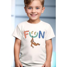Widi Unisex Sevimli Maymun Fun Yazılı Yaz Desenli %100 Pamuk Çocuk Beyaz T-Shirt