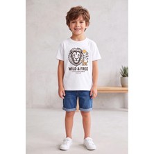 Widi Aslan Baskılı Wild & Free %100 Pamuklu Erkek Çocuk Tişört Little Explorer