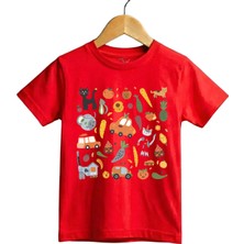Widi Eğlenceli Yemek & Hayvan Illüstrasyonlu Regular Fit %100 Pamuk Kısa Kollu Çocuk T-Shirt