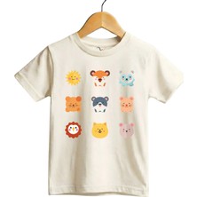 Widi Sevimli Hayvan Yüzleri Baskılı Regular Fit %100 Pamuk Kısa Kollu Çocuk T-Shirt