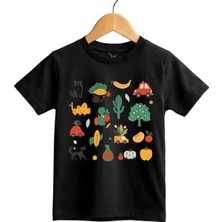Widi Fun Mix Sebze, Meyve ve Hayvan Baskılı Regular Fit %100 Pamuk Kısa Kollu Çocuk T-Shirt