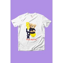 Widi Sevimli Relax Tedy Ayı Baskılı %100 Pamuk Kız Çocuk Erkek Çocuk Beyaz T-Shirt