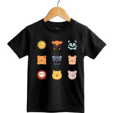 Widi Sevimli Hayvan Yüzleri Baskılı Regular Fit %100 Pamuk Kısa Kollu Çocuk T-Shirt