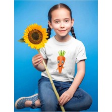 Widi Havuç Baskılı Regular Fit %100 Pamuk Çocuk Beyaz T-Shirt
