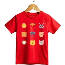 Widi Sevimli Hayvan Yüzleri Baskılı Regular Fit %100 Pamuk Kısa Kollu Çocuk T-Shirt