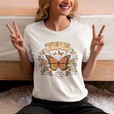 Ontunew Jesus The Life Baskılı Retro Vintage Standart Kalıp Bisiklet Yaka Pamuklu Kadın ve Erkek Tshırt