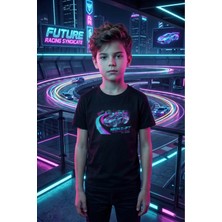 Widi Neon Drift Yarış Arabası Temalı Siyah Erkek Çocuk Tişört - Özel Tasarım