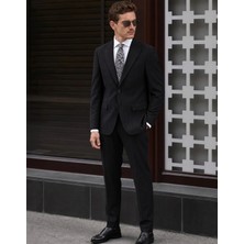 HC MEN CLASSIC Erkek Takım Elbise Modern Fit Siyah Çizgili Sivri Yaka