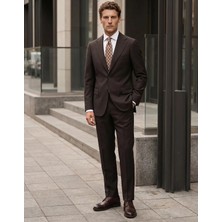 HC MEN CLASSIC Erkek Takım Elbise Comfort Fit Kahverengi Düz Gabardin