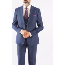 HC MEN CLASSIC Erkek Yelekli Takım Elbise Modern Fit Indigo Düz