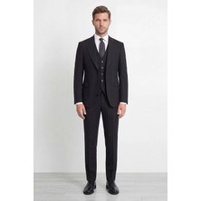HC MEN CLASSIC Erkek Siyah Sivri Yaka Modern Fit Yelekli Takım Elbise