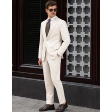 HC MEN CLASSIC Erkek Takım Elbise Modern Fit Ekru Silik Çizgili