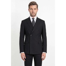 HC MEN CLASSIC Erkek Siyah Sivri Yaka Modern Fit Kruvaze Takım Elbise