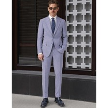 HC MEN CLASSIC Erkek Takım Elbise Modern Fit Mavi Çizgili