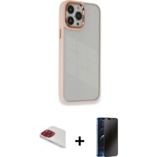 İlk El Grup Pilelistore™ iPhone 13 Pro Max Kılıf Eksen Doku Prime - Siyah 3D Antistatik Hayalet Cam Ekran Koruyucu + Pers Alüminyum Kamera Lens - Kı