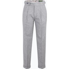 HC MEN CLASSIC Erkek Gri Keten Çift Pile Pantolon