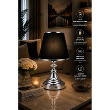 571 Store Şarj Edile Bilir Pilli Abajur Metal Ayak Kumaş Başlık 35 cm Yükseklik