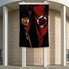 Türk Bayrağı Kalpaklı Atatürk Fotoğraflı Türkiye Bayrağı Poster Bayrak Premium Raşel Kumaş ATA46 2X3M