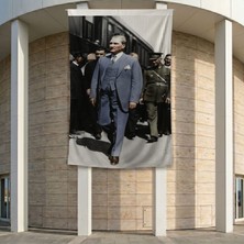 Yürüyen Atatürk Portresi Poster Bayrak Premium Raşel Kumaş ATA77 2X3M