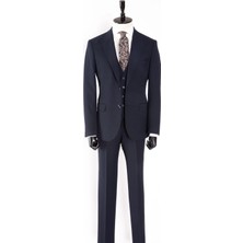 HC MEN CLASSIC Erkek Lacivert Kırlangıç Yaka Modern Fit Yelekli Takım Elbise