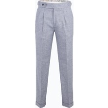 HC MEN CLASSIC Erkek Mavi Keten Çift Pile Pantolon