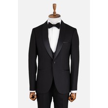 HC MEN CLASSIC Erkek Siyah Şal Yaka Saten Slim Fit Smokin Damatlık