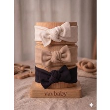 Vavbaby Kız Bebek 3’lü Ribana Fiyonklu Bandana Seti - Siyah-Beyaz-Krem