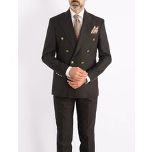 HC MEN CLASSIC Erkek Kruvaze Takım Elbise Modern Fit Siyah Pileli Pantolonlu