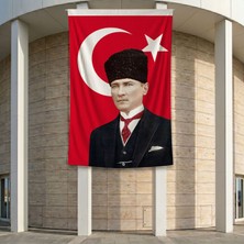 Ay Yıldız Kalpaklı Atatürk Portresi Poster Bayrak Premium Raşel Kumaş ATA43 2X3M