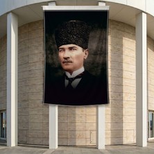 Kalpaklı Gazi Mustafa Kemal Atatürk Portresi Poster Bayrak Premium Raşel Kumaş ATA35 2X3M