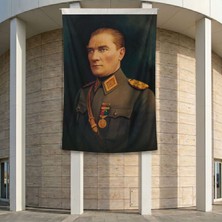 Üniformalı Gazi Mustafa Kemal Atatürk Poster Bayrak Premium Raşel Kumaş Ata9 2X3M