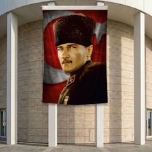 Mavi Gözlü Kalpaklı Gazi Mustafa Kemal Atatürk Ay Yıldız Poster Poster Bayrak Premium Raşel Kumaş ATA37 2X3M