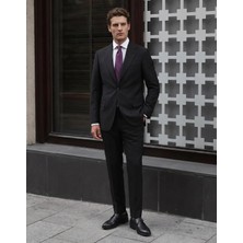HC MEN CLASSIC Erkek Takım Elbise Comfort Fit Siyah Düz Gabardin