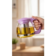 UltraMint Renkli Süzgeçli Cam Demlik 700 Ml, Şık ve Kullanışlı Çay Demleme Seti