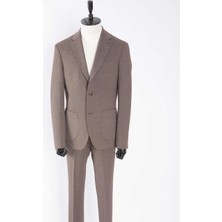 HC MEN CLASSIC Erkek Kahverengi Mono Yaka Flanel Klasik Takım Elbise