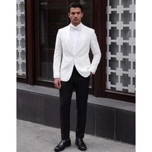 HC MEN CLASSIC Erkek Beyaz Şal Yaka Slim Fit Smokin Damatlık