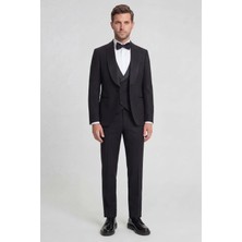 HC MEN CLASSIC Erkek Siyah Şal Yaka Saten Modern Fit Smokin Damatlık