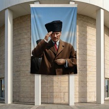 Selam Veren Atatürk Portresi Poster Bayrak Premium Raşel Kumaş ATA85 2X3M
