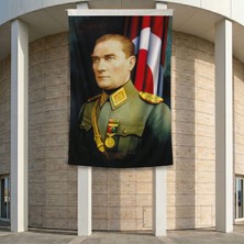 Üniformalı Gazi Mustafa Kemal Atatürk- Ay Yıldız Bayrak Poster Bayrak Premium Raşel Kumaş ATA17 2X3M