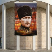 Üniformalı Kalpaklı Gazi Mustafa Kemal Atatürk Poster Bayrak Premium Raşel Kumaş ATA20 2X3M