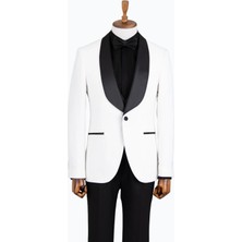 HC MEN CLASSIC Erkek Beyaz Şal Yaka Slim Fit Smokin Damatlık