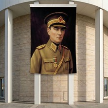 Atatürk Asker Ünüformasıyla Poster Bayrak Premium Raşel Kumaş ATA52 2X3M