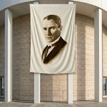 Kravatlı Takım Elbiseli Gazi Mustafa Kemal Atatürk Poster Bayrak Premium Raşel Kumaş ATA31 2X3M