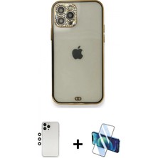İlk El Grup Pilelistore™ iPhone 12 Pro Kılıf Eksen Minimal Koleksiyonu - Siyah 3D Antistatik Cam Ekran Koruyucu + Shine Kamera Lens - Gs