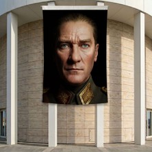 Mavi Gözlü Atatürk Yakın Çekim Portre Poster Bayrak Premium Raşel Kumaş ATA67 2X3M