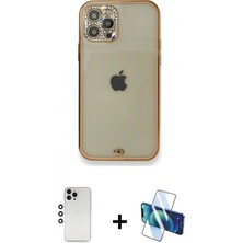 İlk El Grup Pilelistore™ iPhone 12 Pro Kılıf Eksen Minimal Koleksiyonu - Siyah 3D Antistatik Cam Ekran Koruyucu + Shine Kamera Lens - Gs
